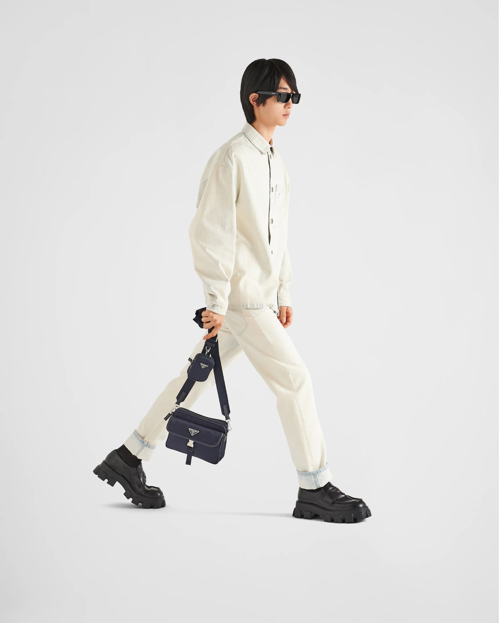 Re-Nylon and Saffiano leather shoulder bag