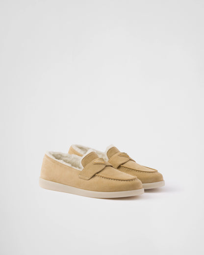 Suede and shearling loafers