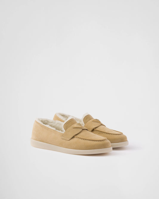 Suede and shearling loafers