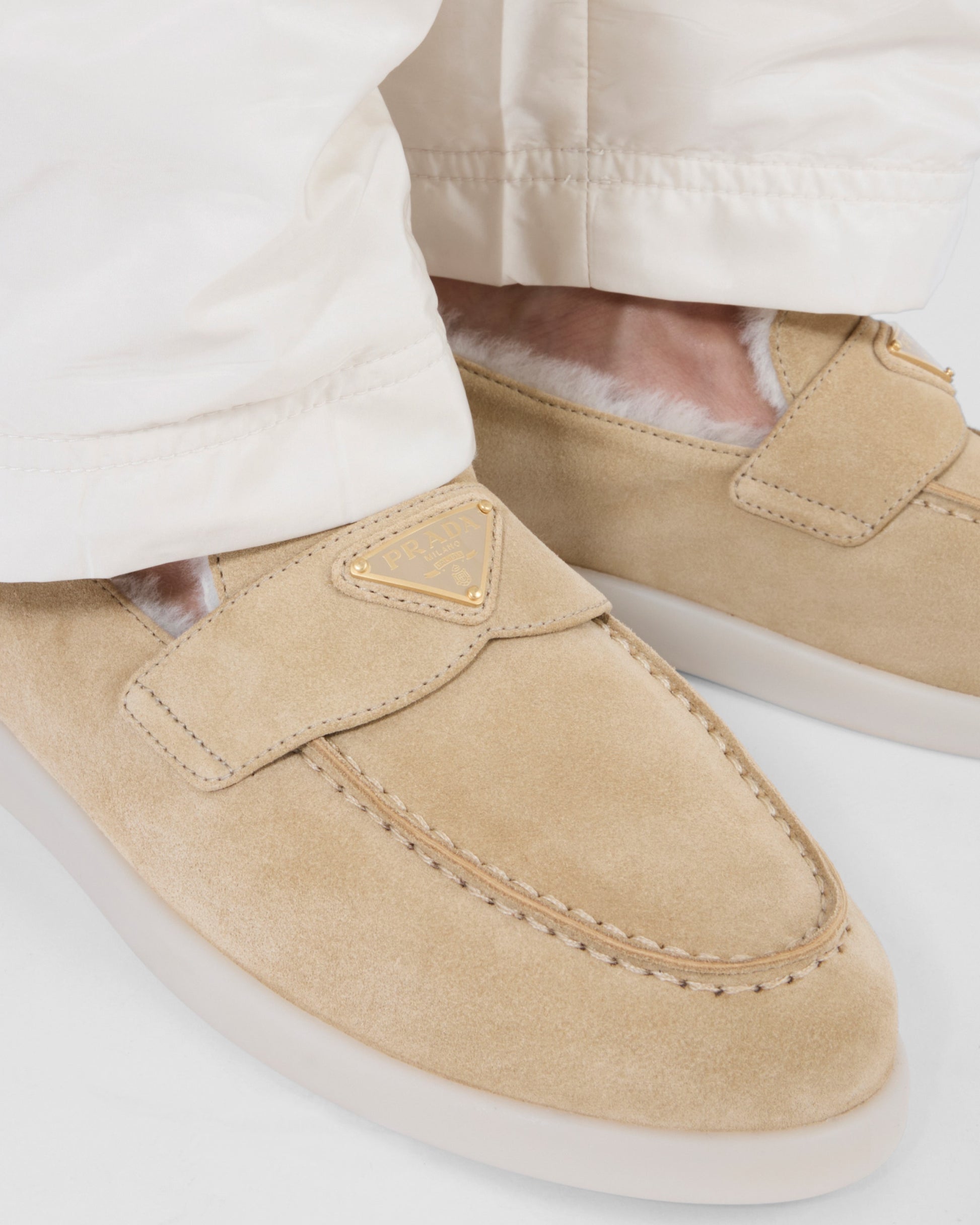 Suede and shearling loafers