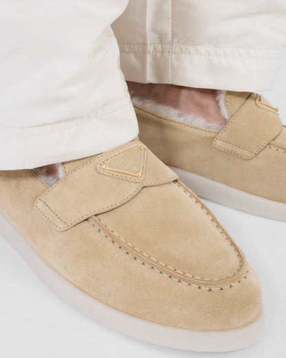 Suede and shearling loafers