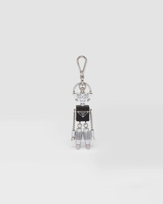 Robot Saffiano leather keychain charm