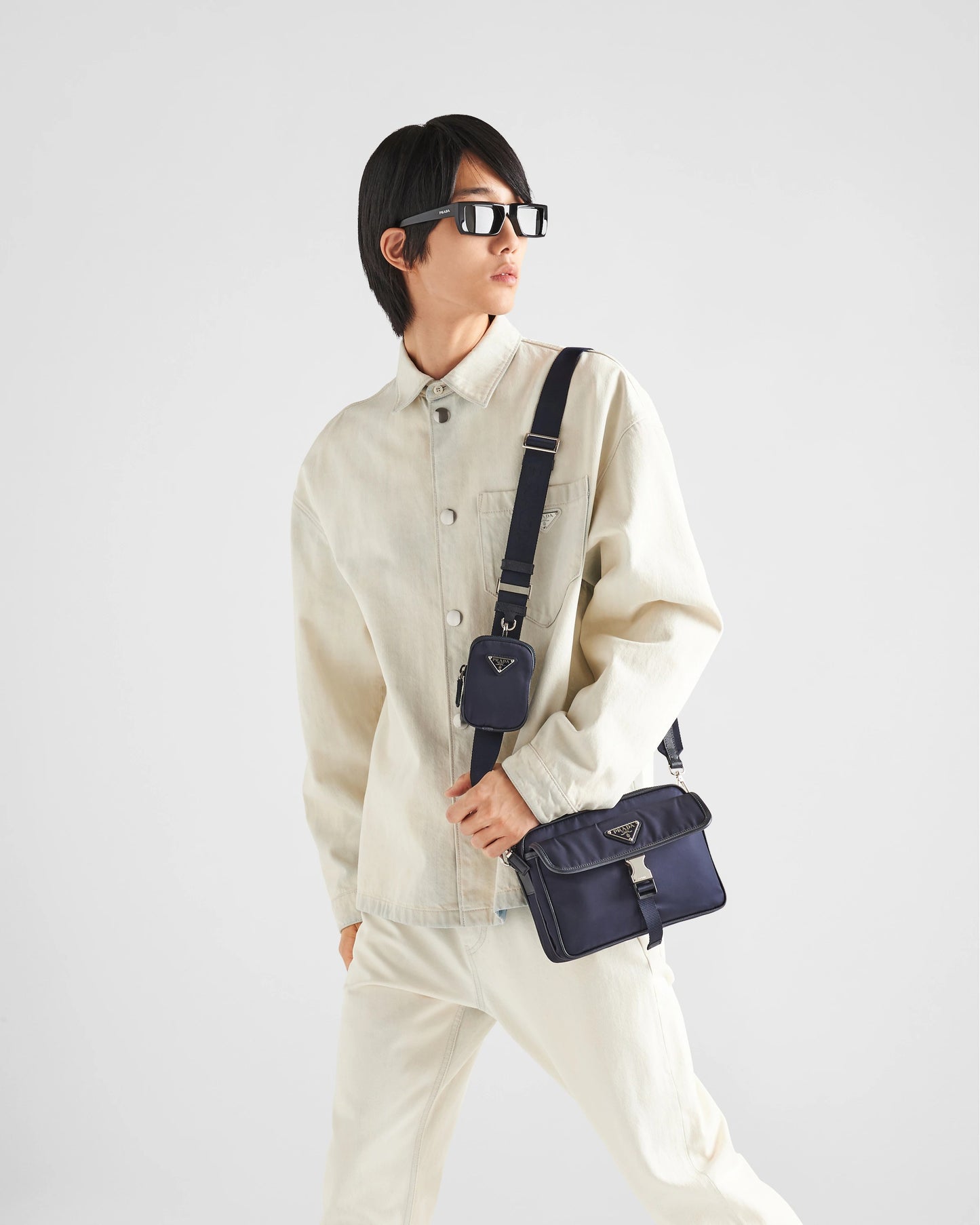 Re-Nylon and Saffiano leather shoulder bag