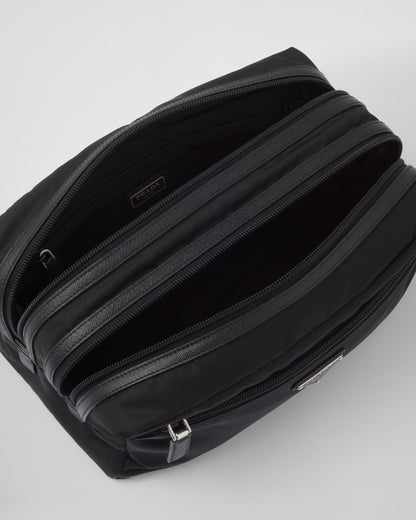Re-Nylon and Saffiano leather travel pouch