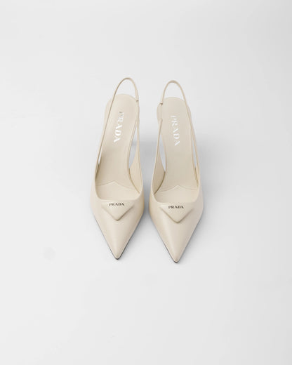 Saffiano patent leather slingback pumps