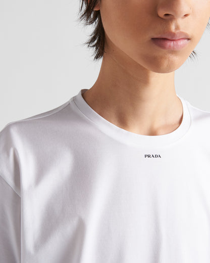 Stretch cotton T-shirt with logo