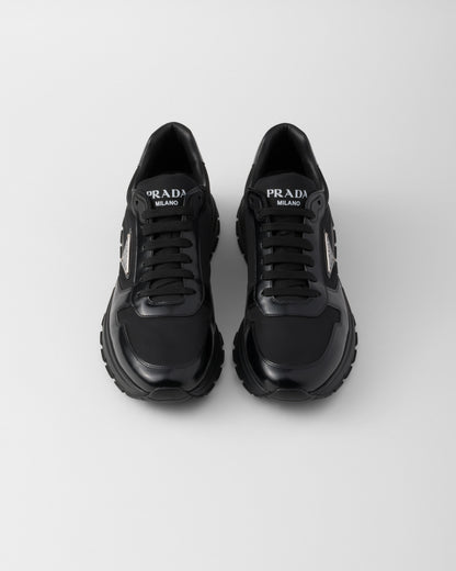 Prax 01 Re-Nylon and brushed leather sneakers