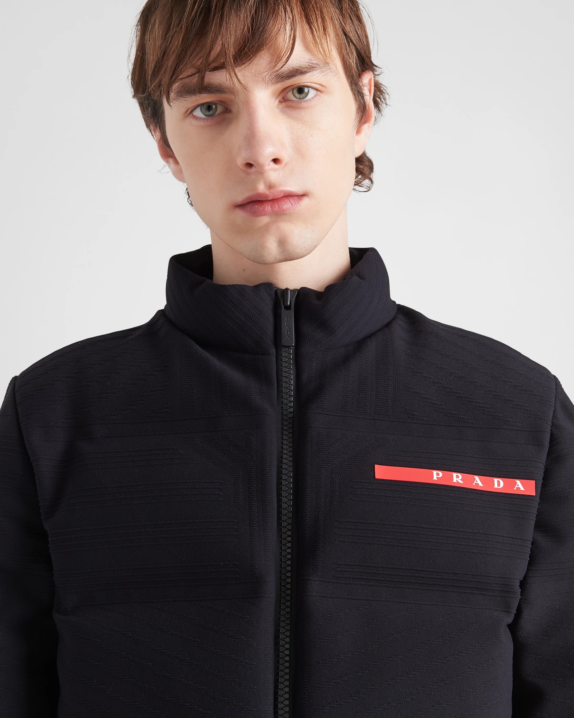 Cropped technical knit puffer jacket