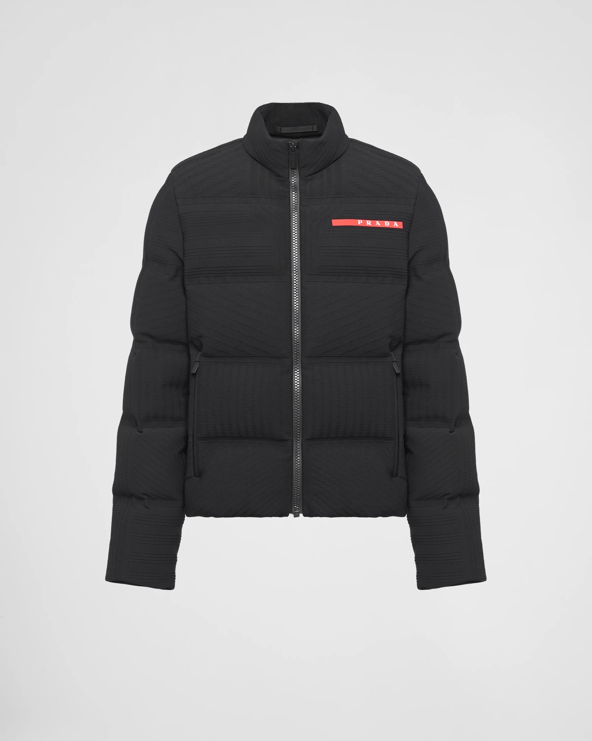 Cropped technical knit puffer jacket