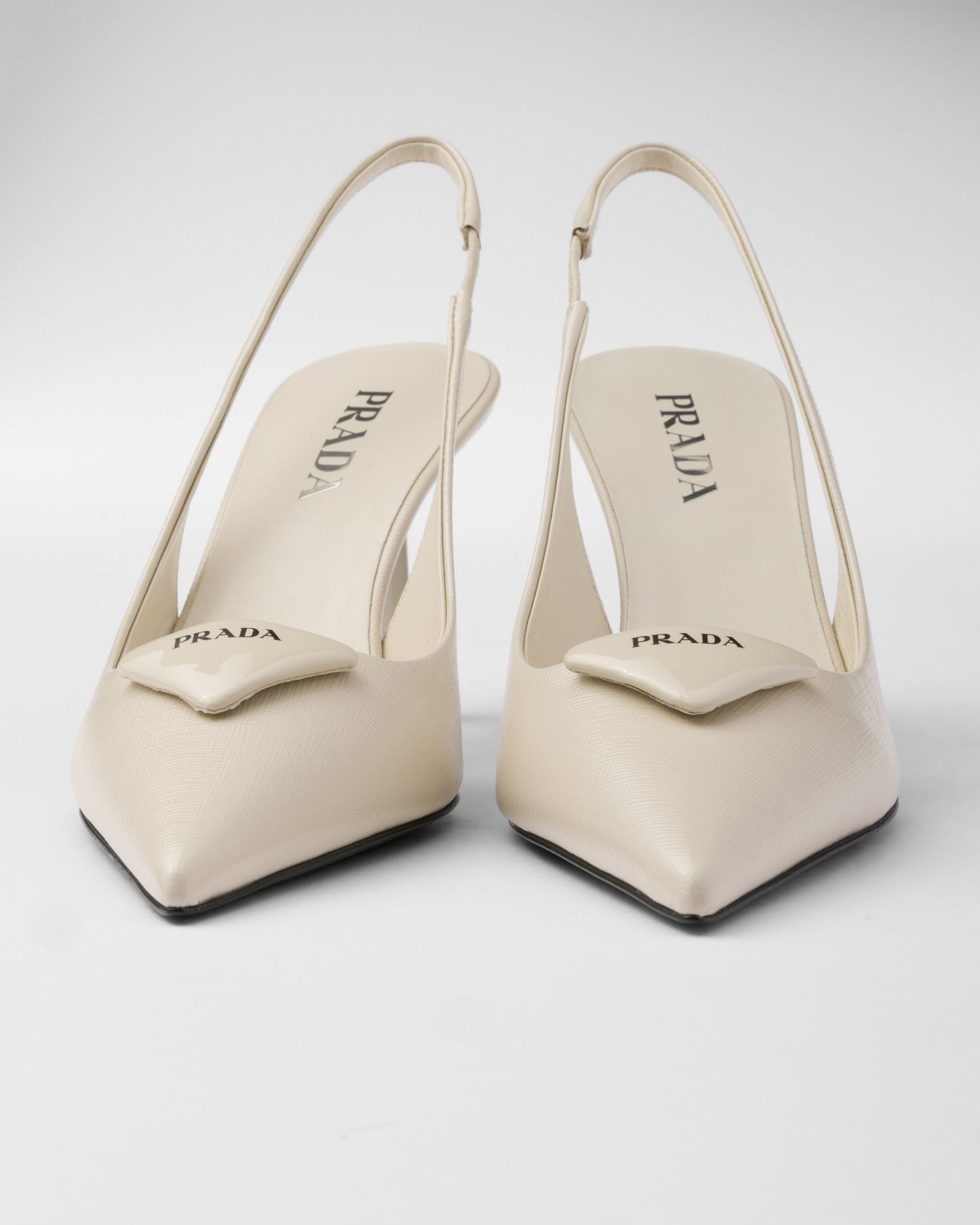 Saffiano patent leather slingback pumps