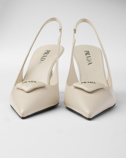 Saffiano patent leather slingback pumps