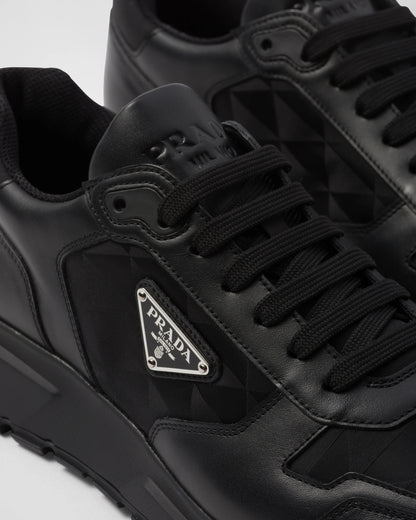 Leather and Re-Nylon high-top sneakers