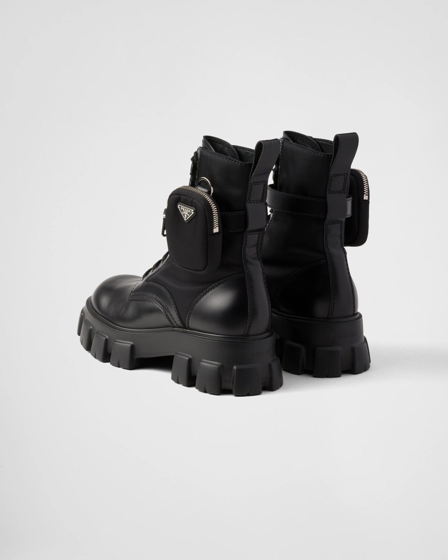Monolith brushed leather and Re-Nylon boots with pouch