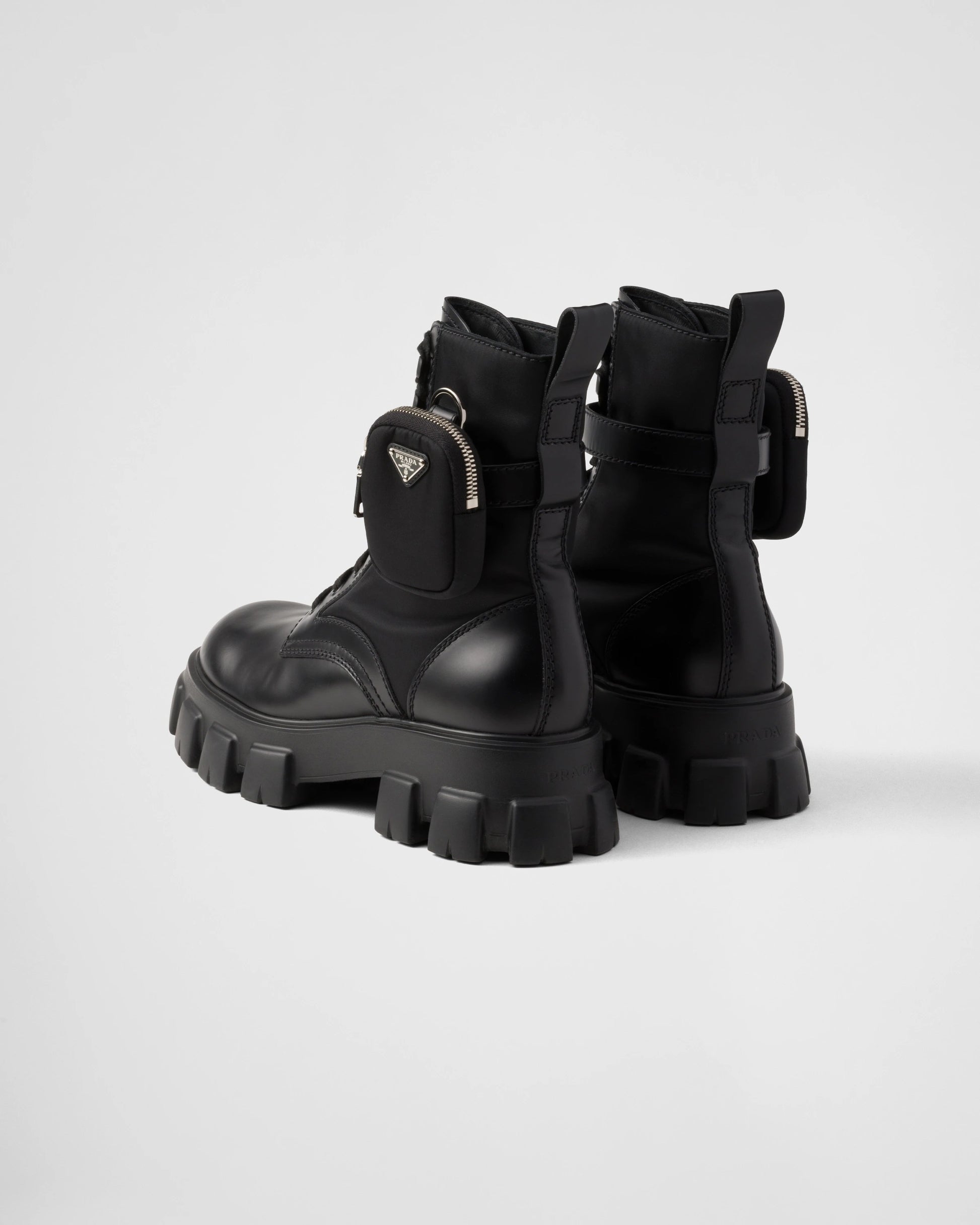 Monolith brushed leather and Re-Nylon boots with pouch