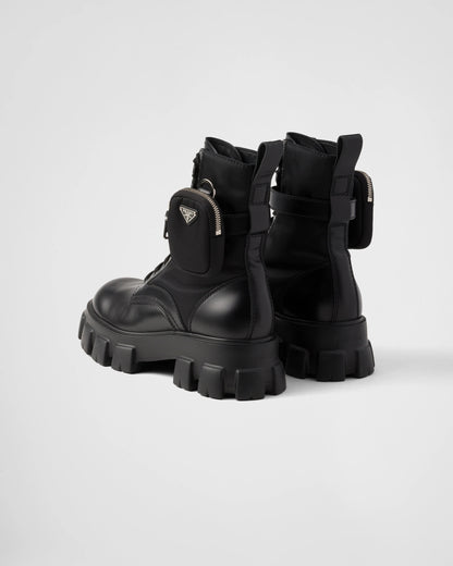 Monolith brushed leather and Re-Nylon boots with pouch