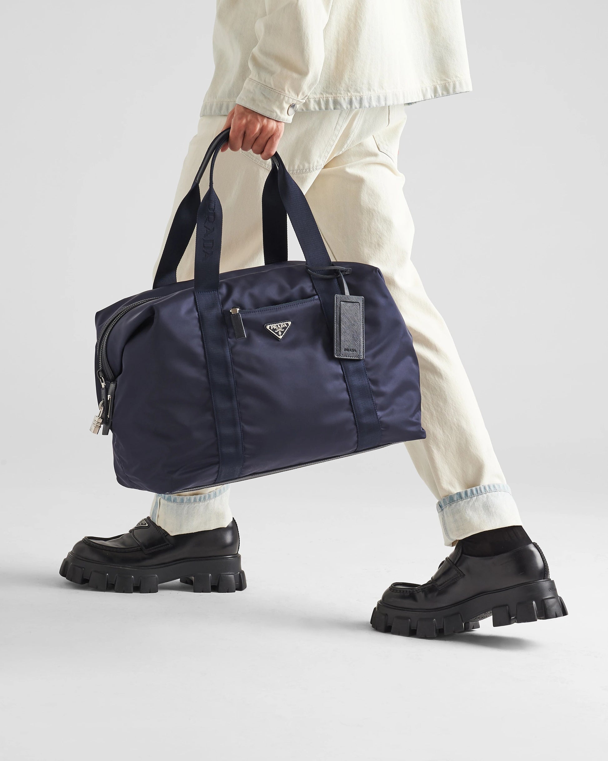 Re-Nylon and Saffiano leather duffle bag