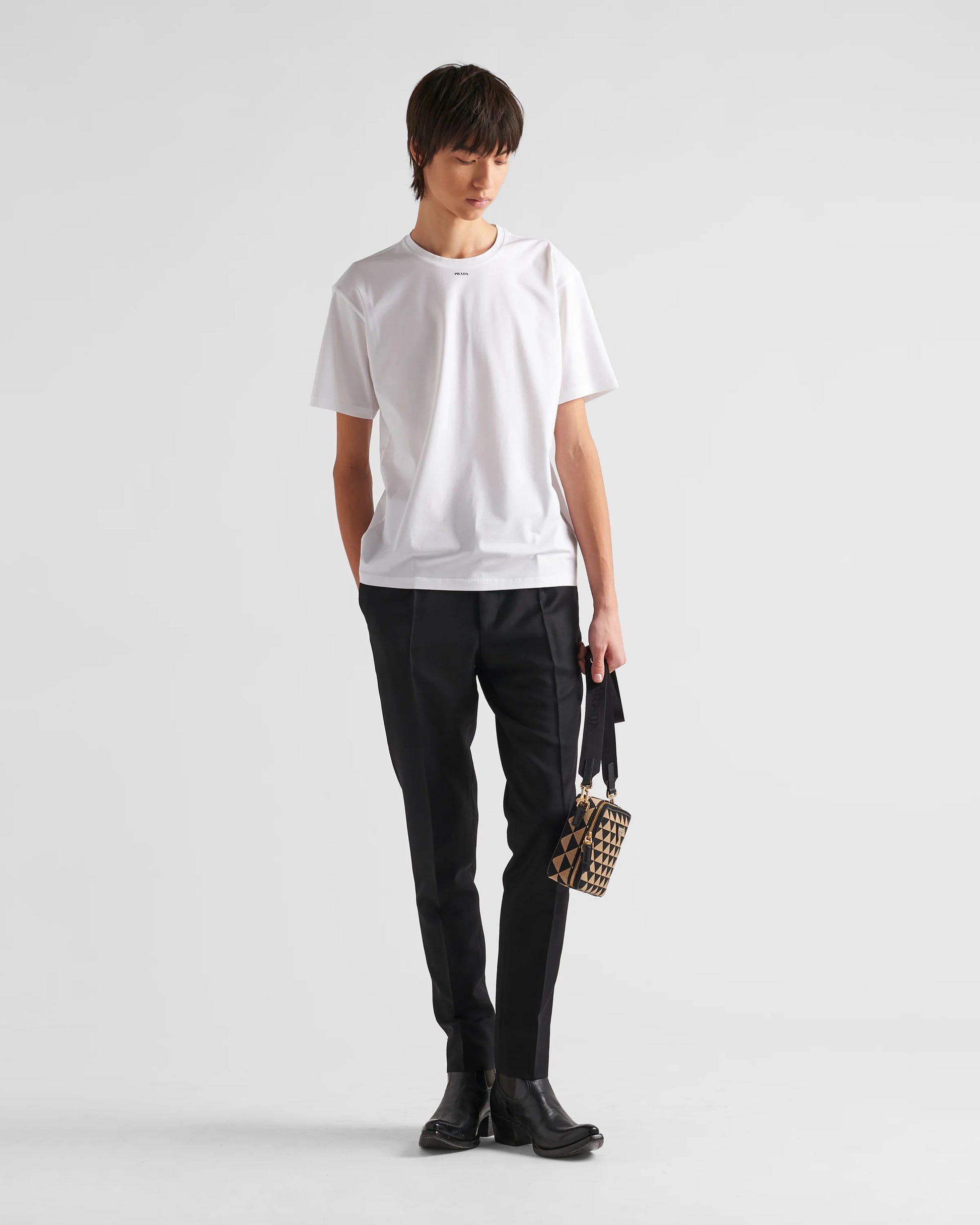 Stretch cotton T-shirt with logo