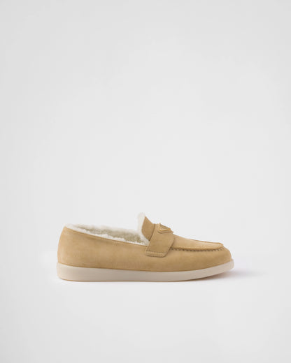 Suede and shearling loafers