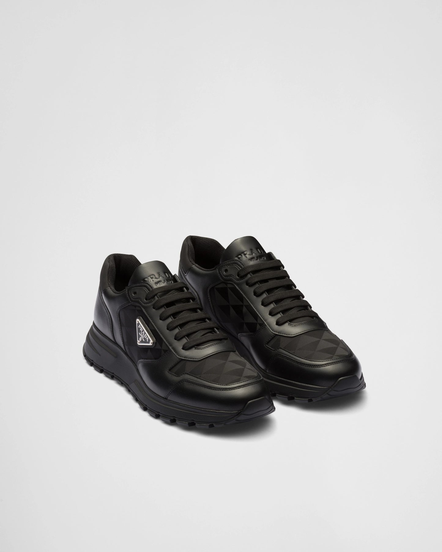 Leather and Re-Nylon high-top sneakers