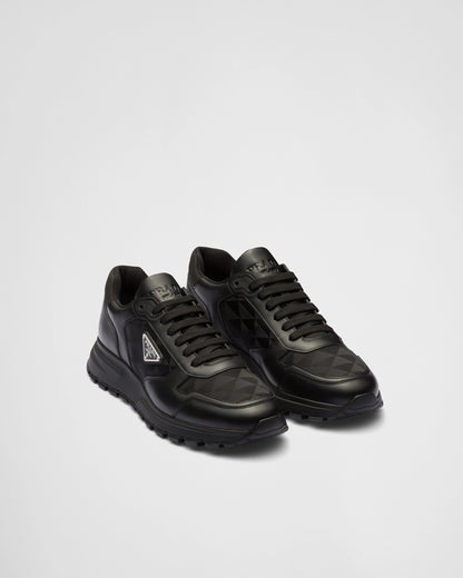 Leather and Re-Nylon high-top sneakers