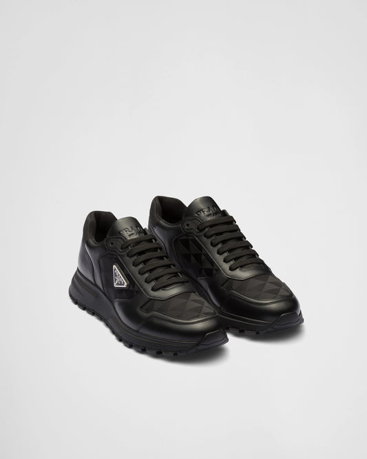 Leather and Re-Nylon high-top sneakers