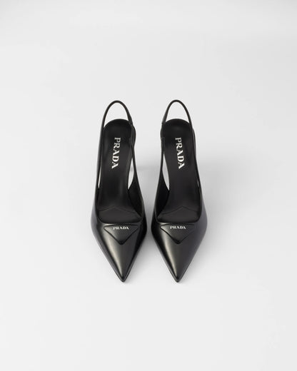 Brushed leather slingback pumps