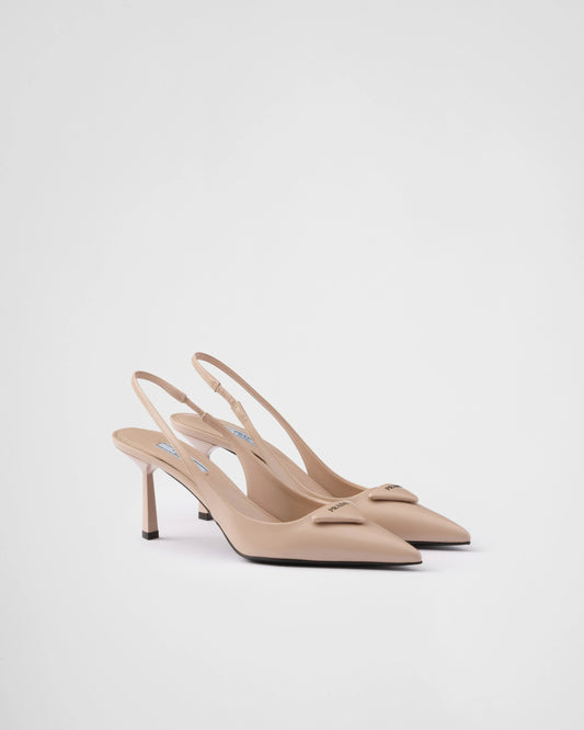 Brushed leather slingback pumps