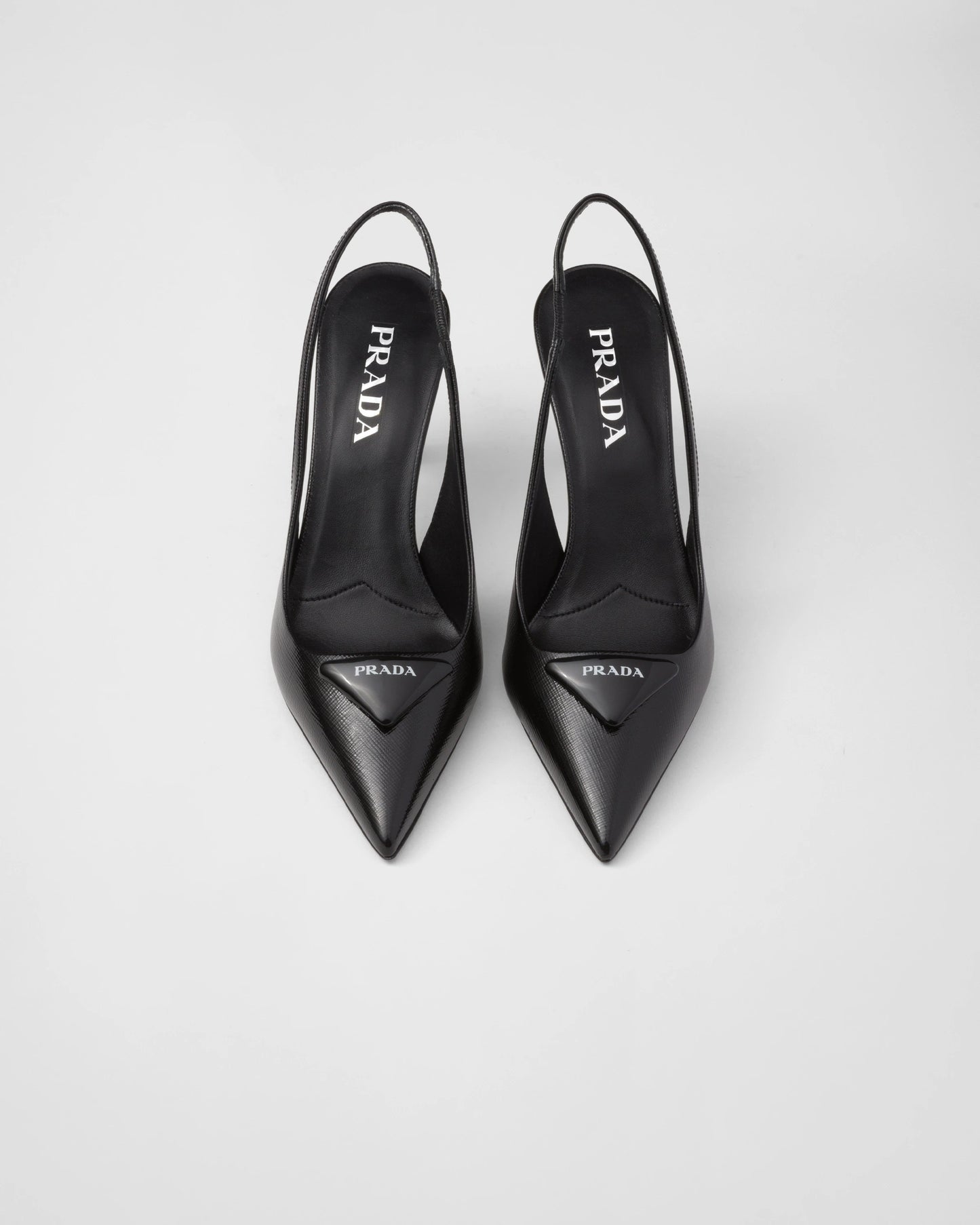 Saffiano patent leather slingback pumps