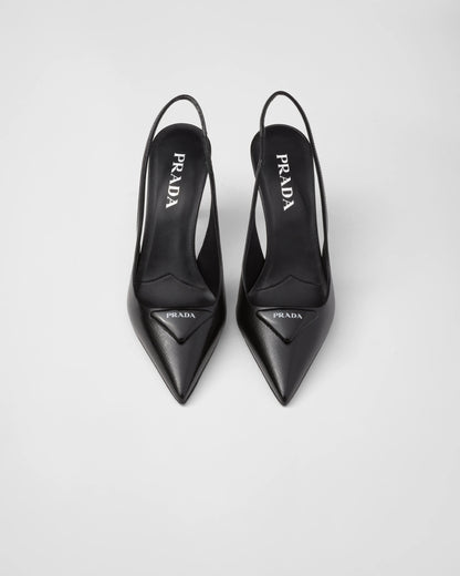 Saffiano patent leather slingback pumps