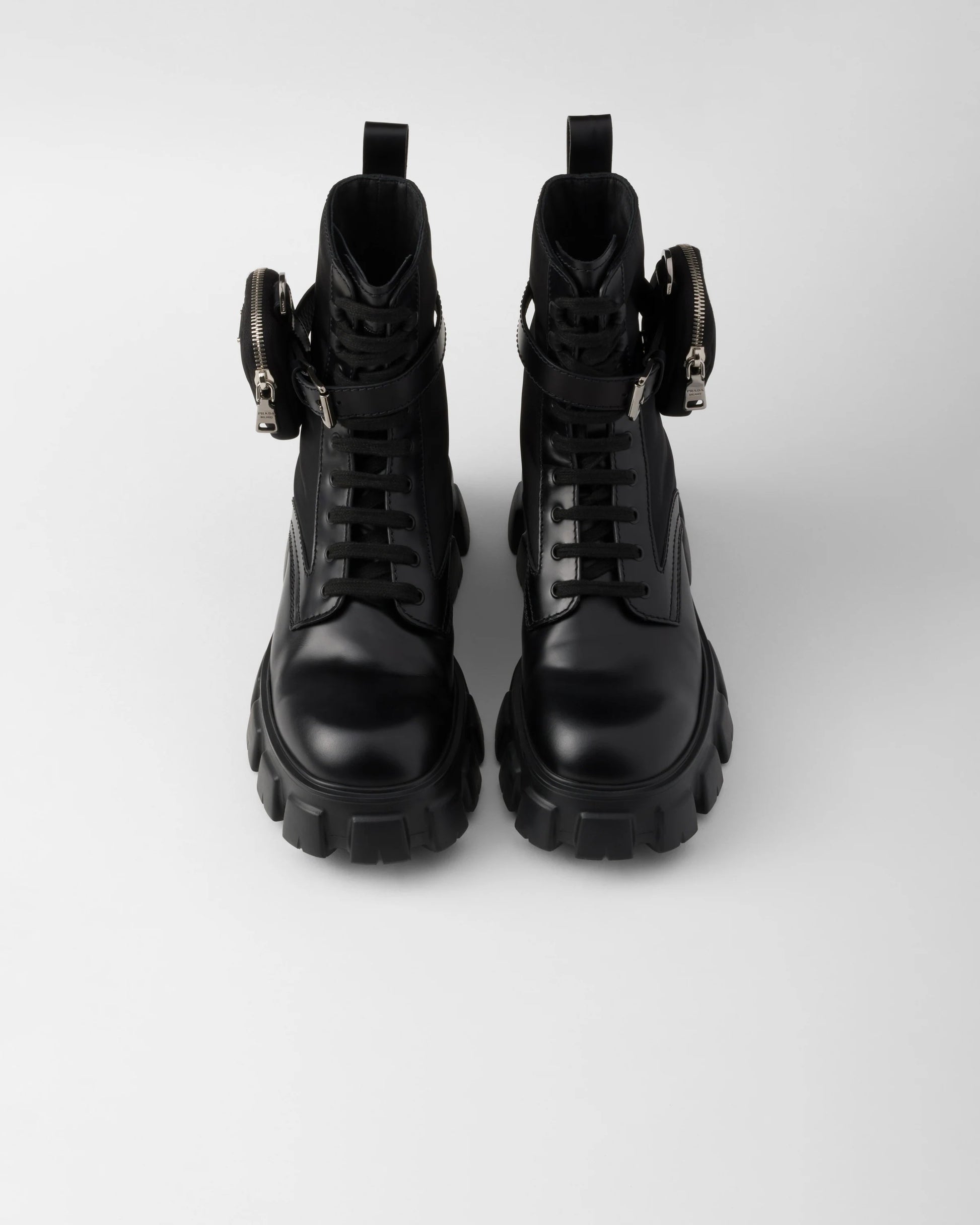 Monolith brushed leather and Re-Nylon boots with pouch