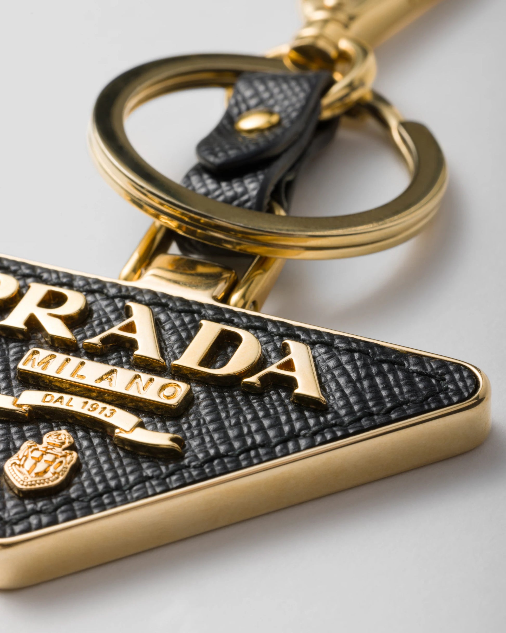 Saffiano leather and metal keychain