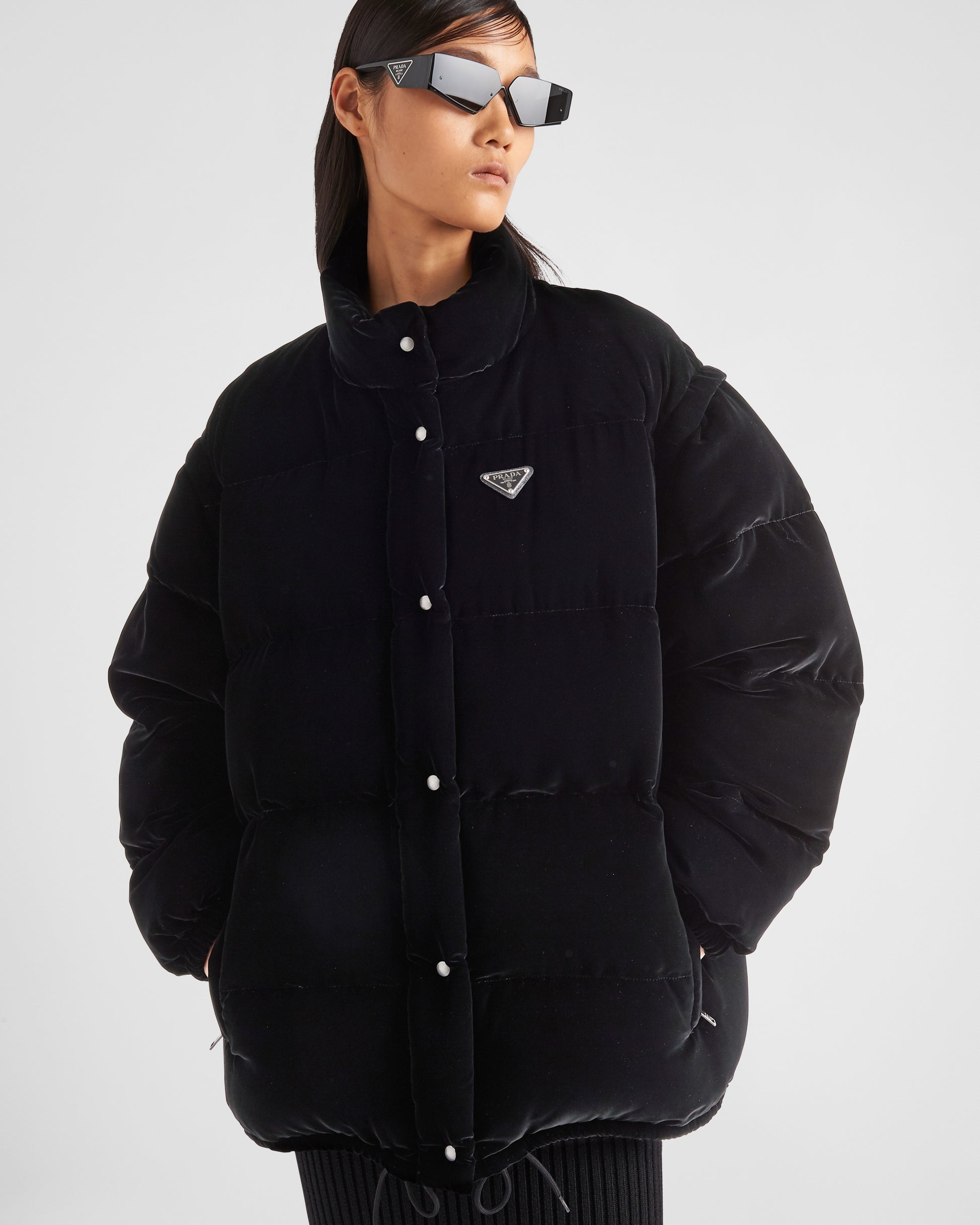 Convertible velvet down jacket