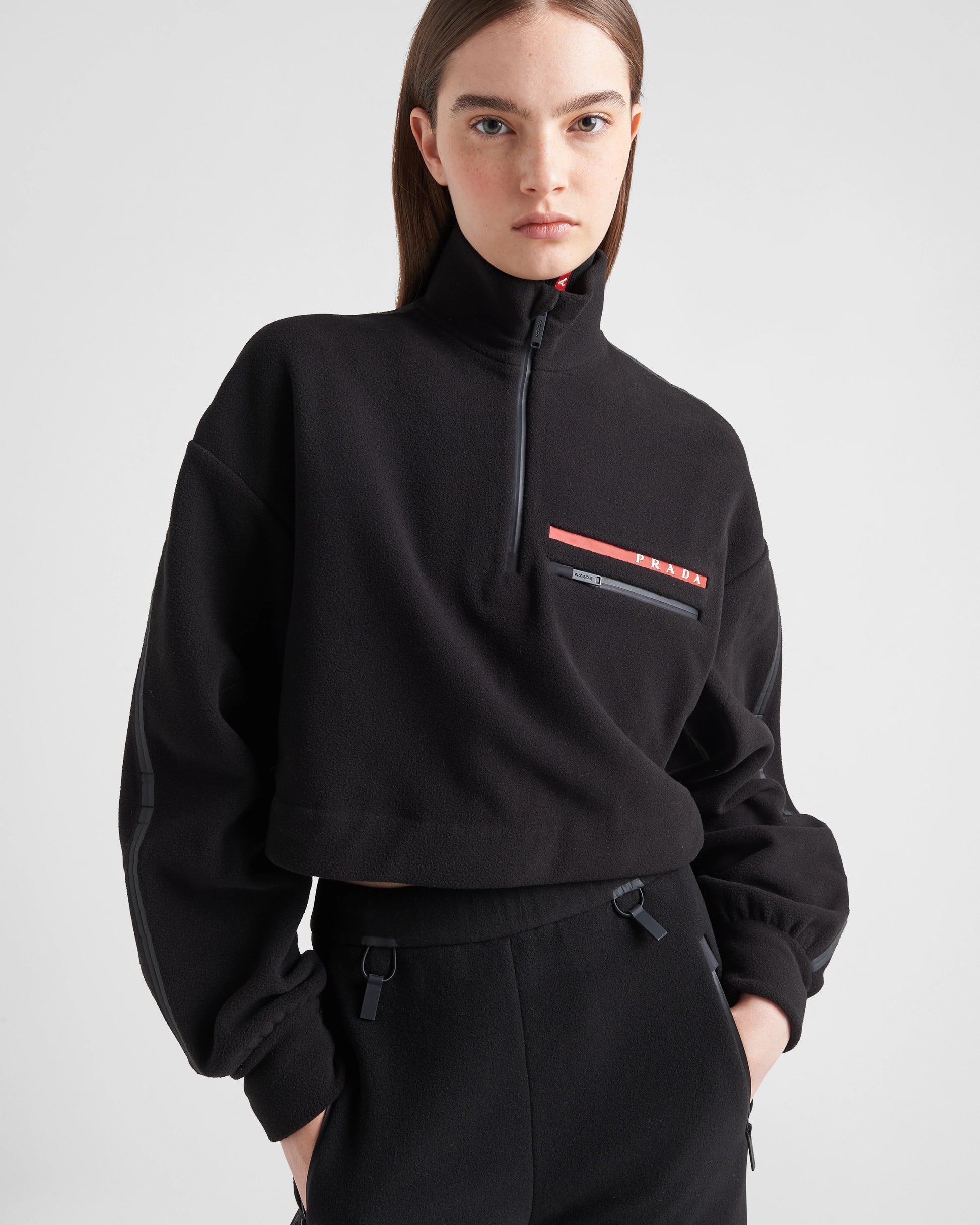 Cropped recycled technical fleece sweatshirt