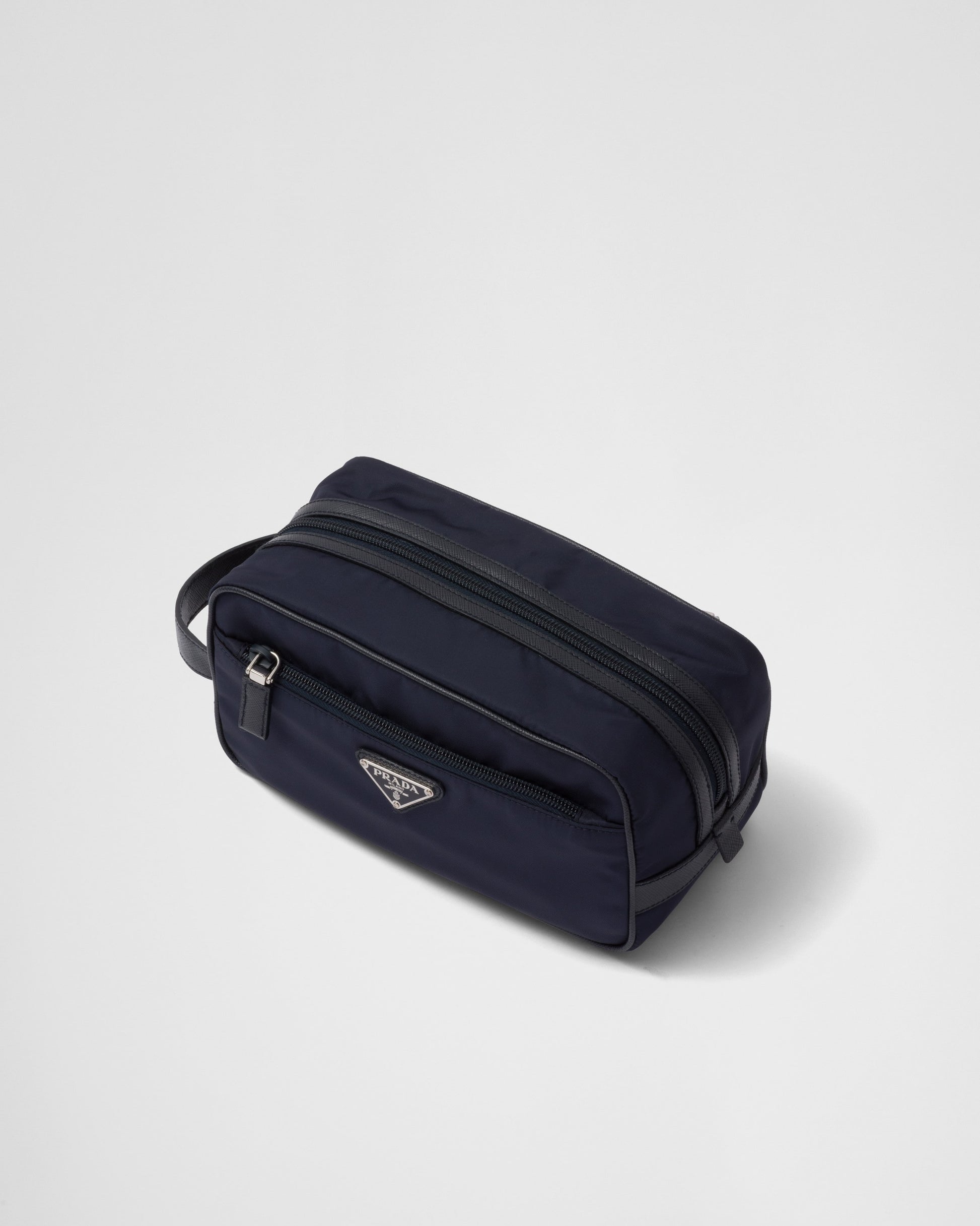 Re-Nylon and Saffiano leather travel pouch