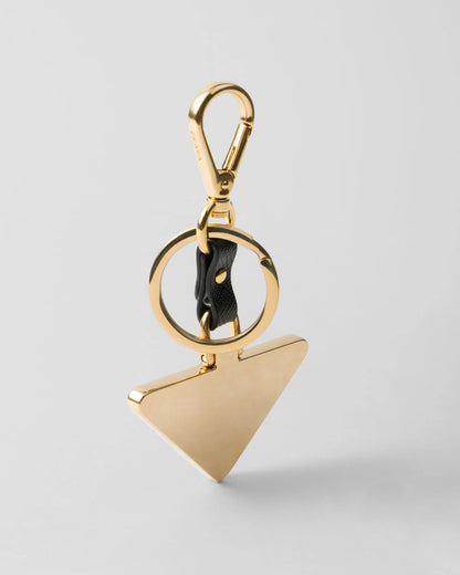 Saffiano leather and metal keychain