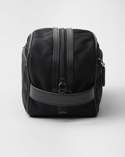 Re-Nylon and Saffiano leather travel pouch