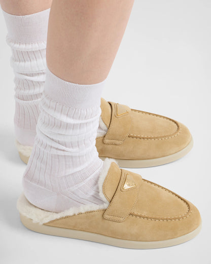 Suede and shearling slippers