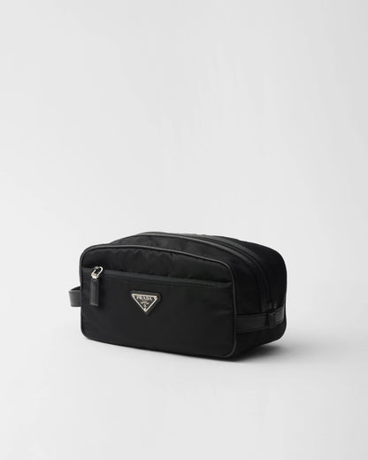 Re-Nylon and Saffiano leather travel pouch