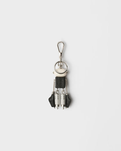 Robot Saffiano leather keychain charm