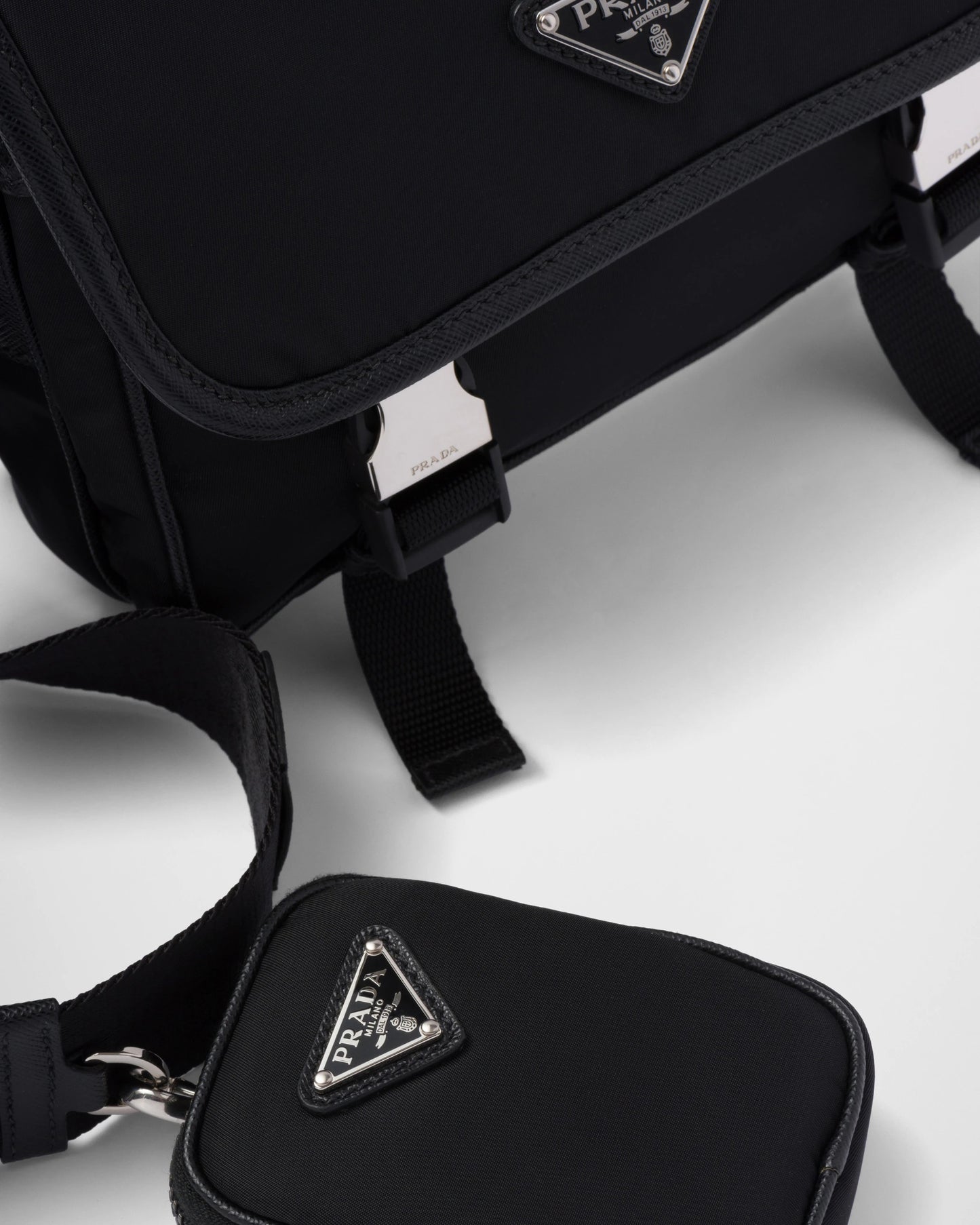 Re-Nylon and Saffiano leather shoulder bag