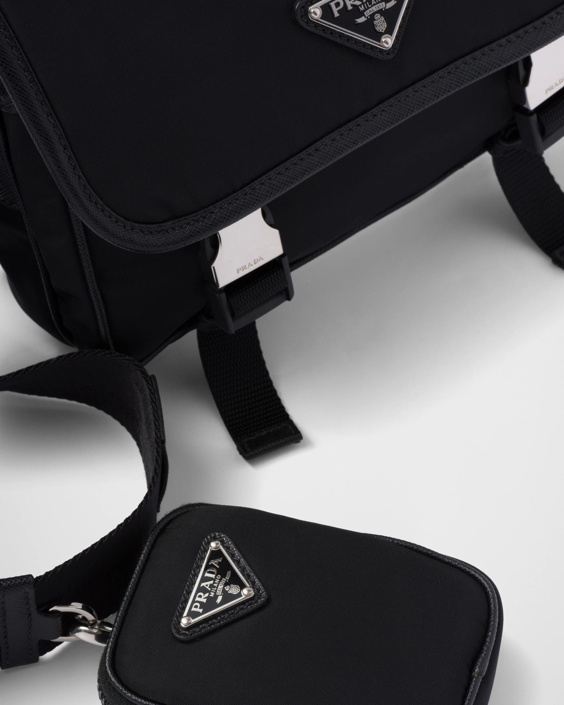 Re-Nylon and Saffiano leather shoulder bag