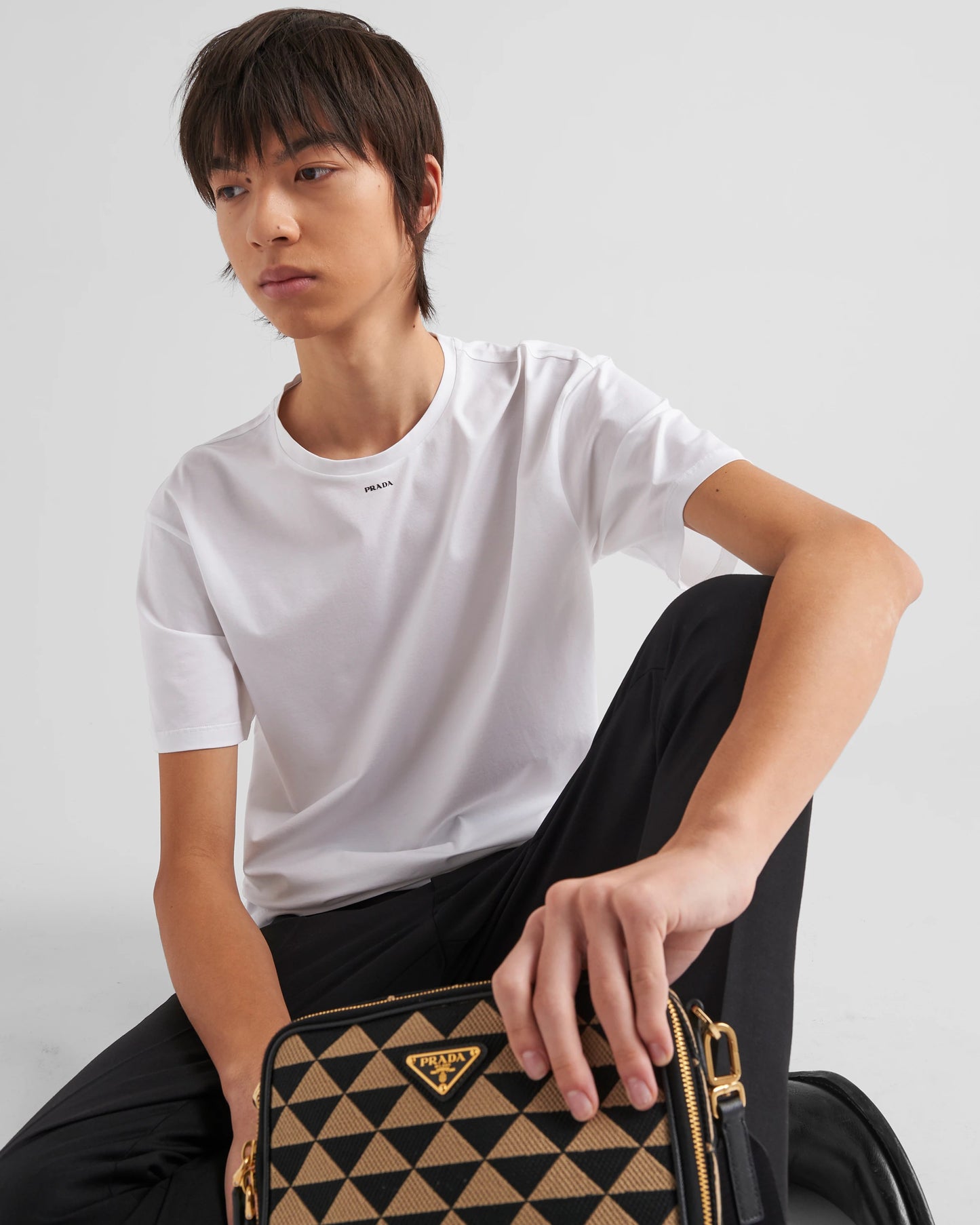 Stretch cotton T-shirt with logo