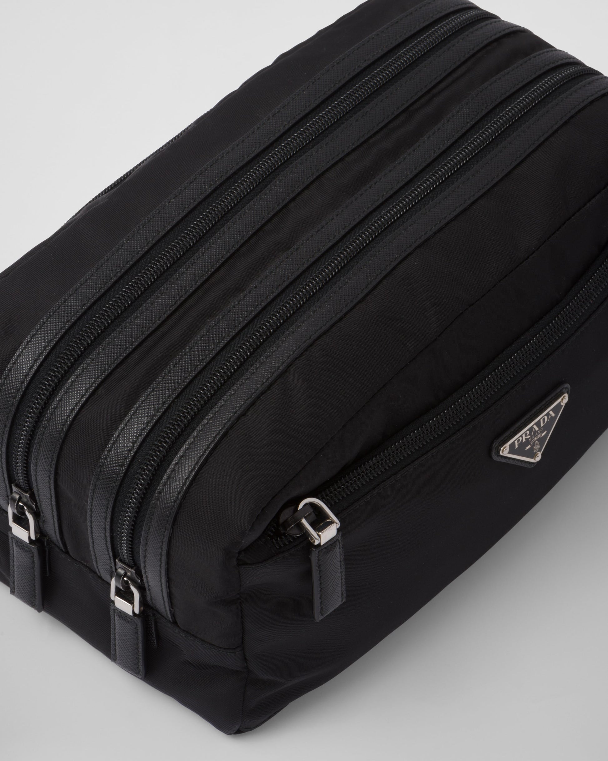 Re-Nylon and Saffiano leather travel pouch