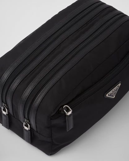 Re-Nylon and Saffiano leather travel pouch