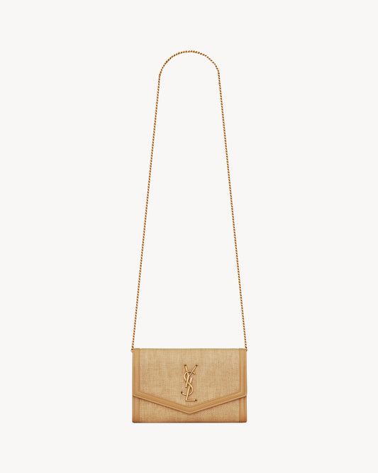 UPTOWN chain wallet in micro raffia