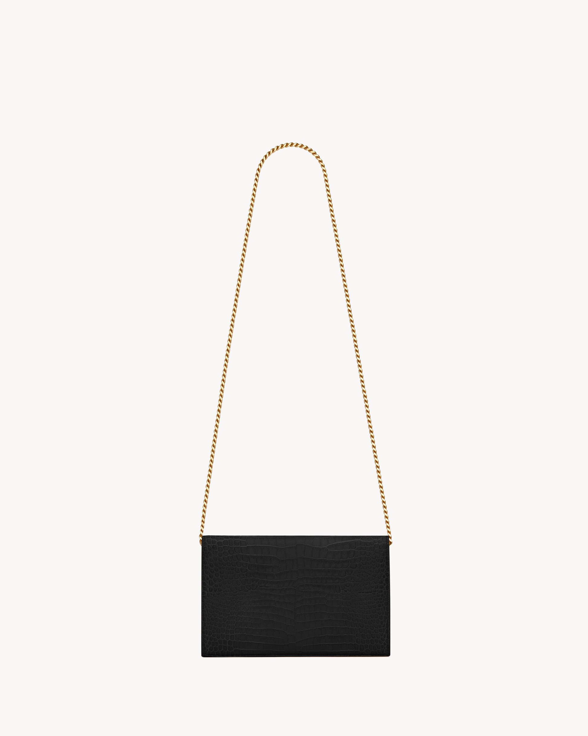 CASSANDRE chain wallet in crocodile-embossed shiny leather