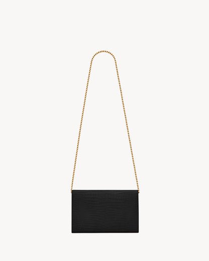 CASSANDRE chain wallet in crocodile-embossed shiny leather