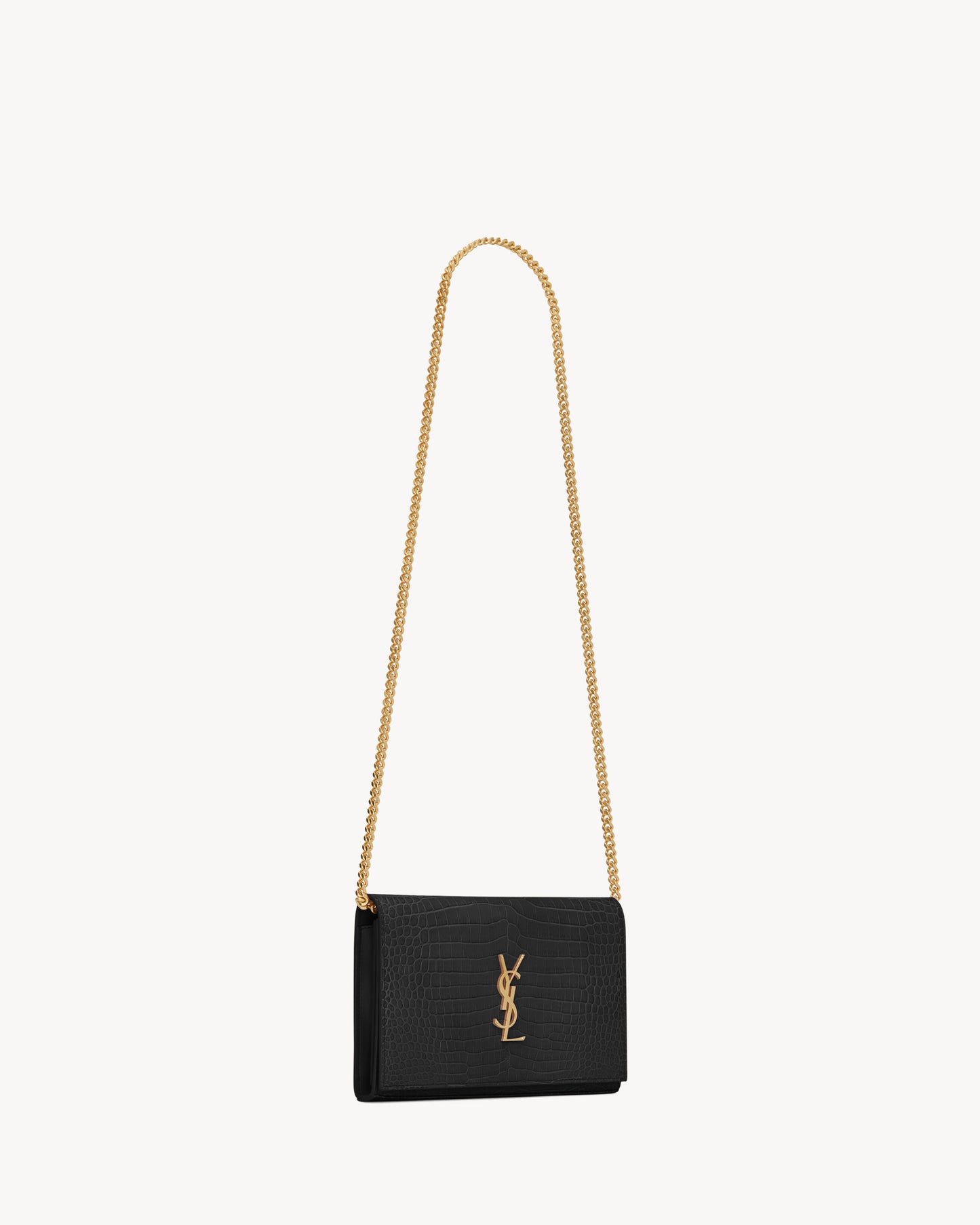 CASSANDRE chain wallet in crocodile-embossed shiny leather