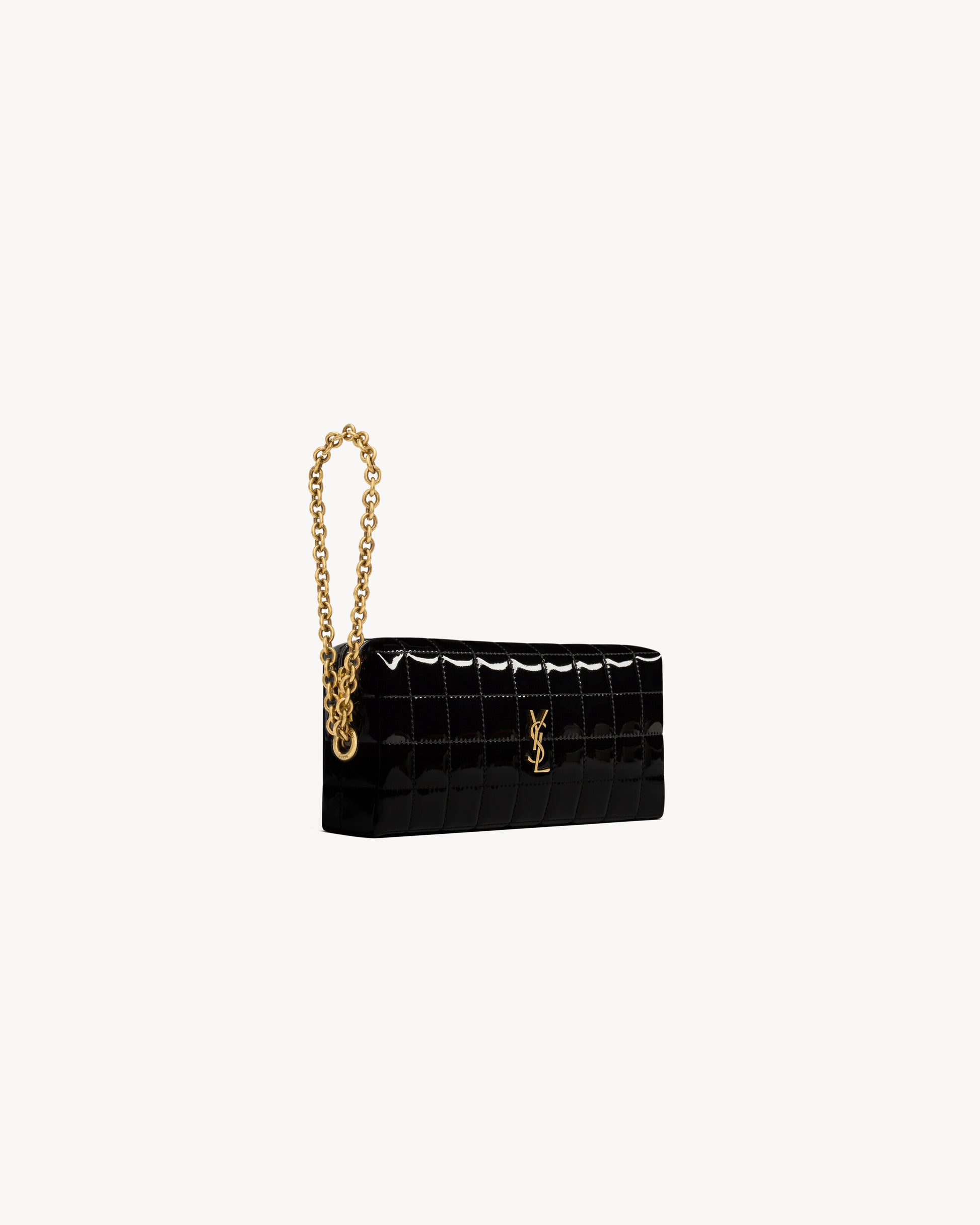 CASSANDRE MATELASSÉ CARRÉ pouch on chain in shiny canvas