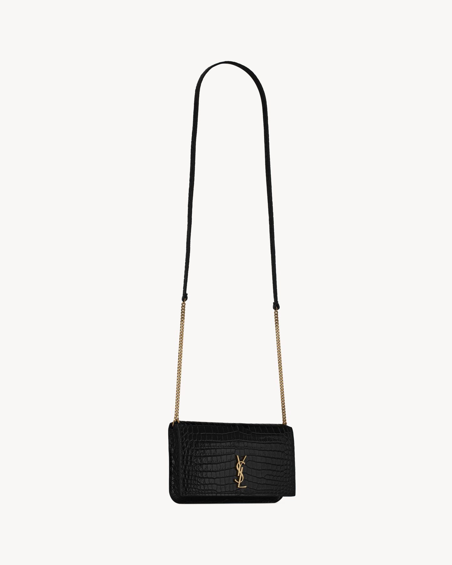 CASSANDRE phone holder in SHINY crocodile-embossed leather